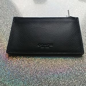 Coach black leather flat wallet